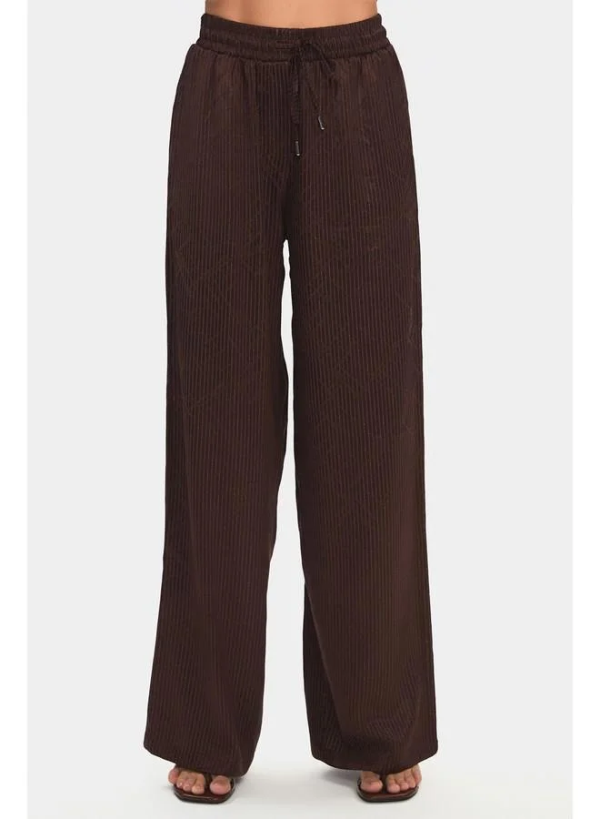 JUNE June Women Viscose Blend Self-Patterned Shirt Trouser Set Brown