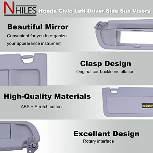 NHILES Clear Gray Left &Right Side Sun Visor Compatible with Honda Civic 2006 2007 2008 2009 2010 2011 Replaces# 83280-SNA-A01ZC 83230-SNA-A01ZC - Image 3