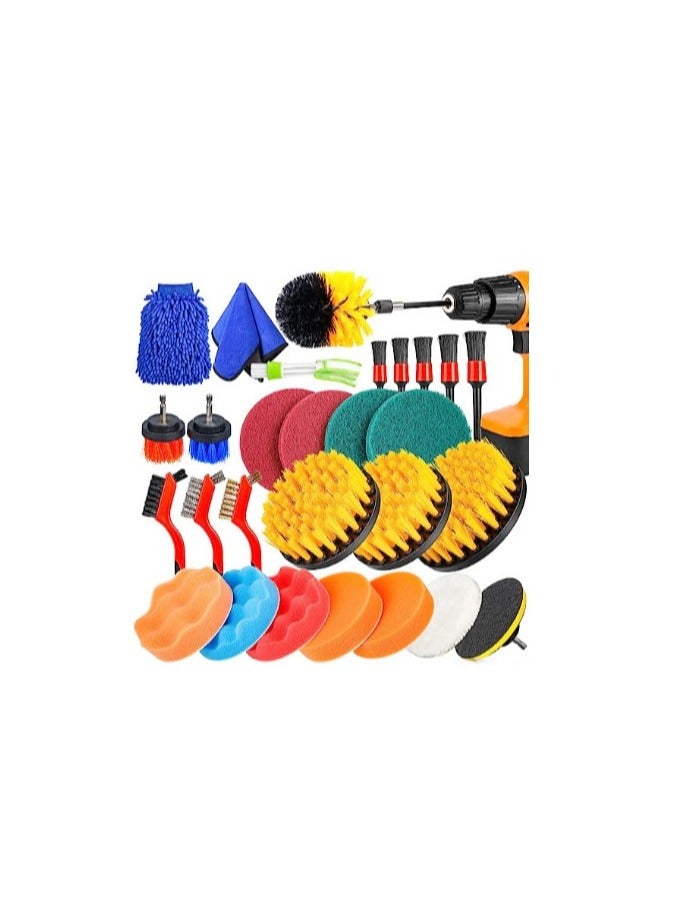 ارواق فرشاة تنظيف السيارة مكونة من 26 قطعة من رؤوس فرشاة الحفر الكهربائية، أدوات تنظيف وتلميع الأرضيات والجدران - Image 1