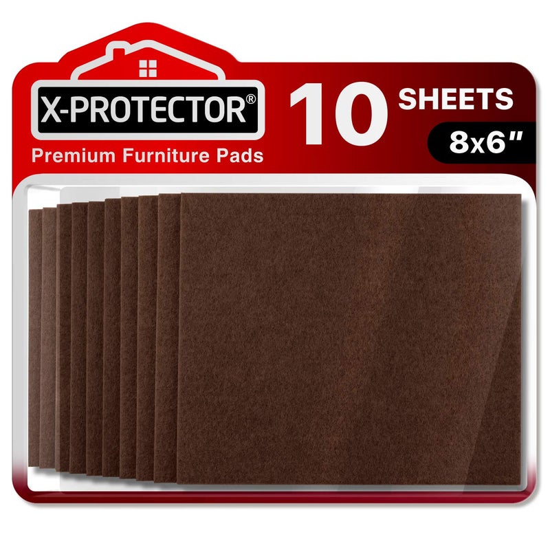 X-Protector Felt Furniture Pads X-PROTECTOR - 10 Pack Premium 8”x6” Heavy Duty 1/5” Felt Sheets! Cut Furniture Felt Pads for Furniture Feet You Need – Best Furniture Pads for Hardwood Floors! Brown - Image 1