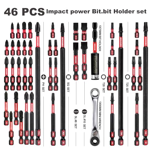 GEINXURN Impact Tough Magnetic Mixed 46Pack Insert Driver Bits, S2 Alloy Steel Screwdriver Power Bits Set with 1Pcs Impact Magnetic Bit Holder and Mini Wrench - Image 3