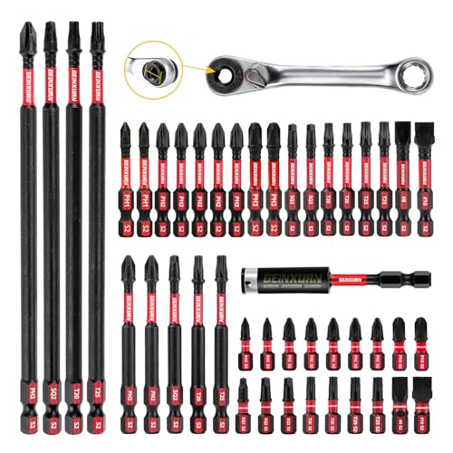 GEINXURN Impact Tough Magnetic Mixed 46Pack Insert Driver Bits, S2 Alloy Steel Screwdriver Power Bits Set with 1Pcs Impact Magnetic Bit Holder and Mini Wrench - Image 1