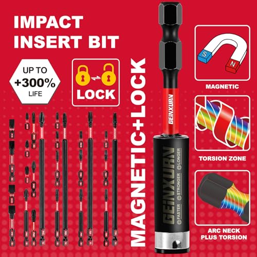 GEINXURN Impact Tough Magnetic Mixed 46Pack Insert Driver Bits, S2 Alloy Steel Screwdriver Power Bits Set with 1Pcs Impact Magnetic Bit Holder and Mini Wrench - Image 5