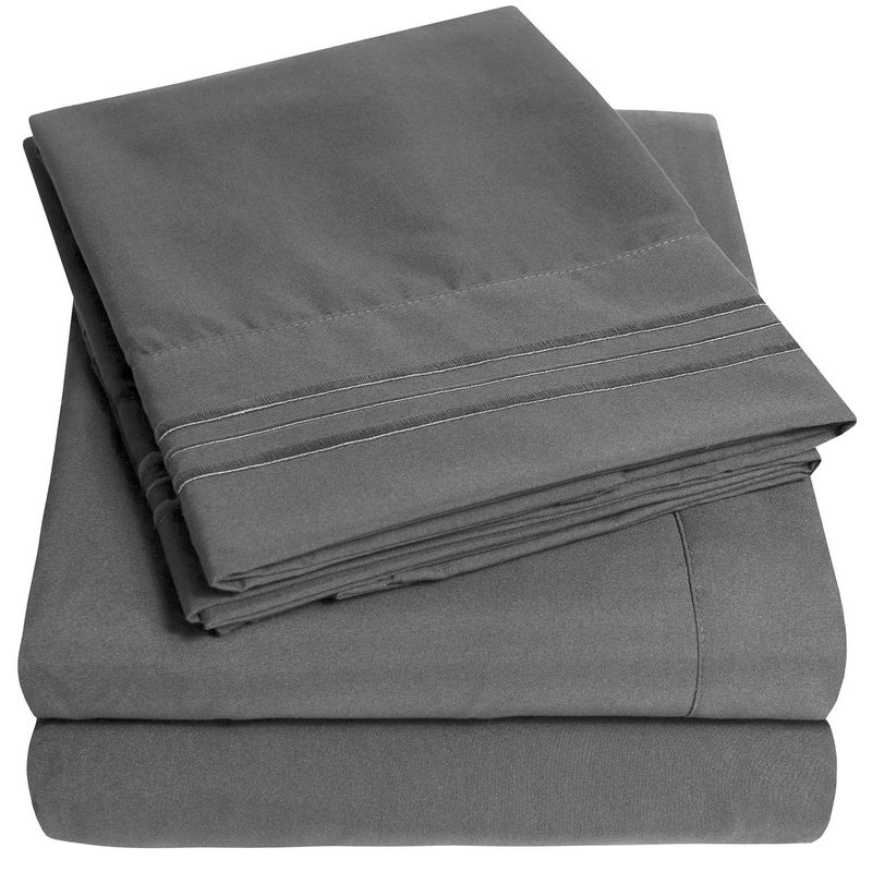 Sweet Home Collection 1500 Supreme Collection Extra Soft RV Short Queen Sheets Set Gray  Luxury Bed Sheets Set with Deep Pocket Wrinkle Free Hypoallergenic Bedding Over 40 Colors RV Short Queen Size Gray 