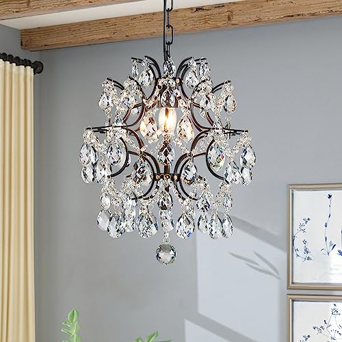 Bestier Black Modern Pendant Chandelier Crystal Raindrop Lighting Ceiling Light Fixture Lamp for Dining Room Bathroom Bedroom Livingroom entryway 1 E26 Bulbs Required D13 in x H16 in - Image 1