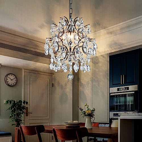 Bestier Black Modern Pendant Chandelier Crystal Raindrop Lighting Ceiling Light Fixture Lamp for Dining Room Bathroom Bedroom Livingroom entryway 1 E26 Bulbs Required D13 in x H16 in - Image 2