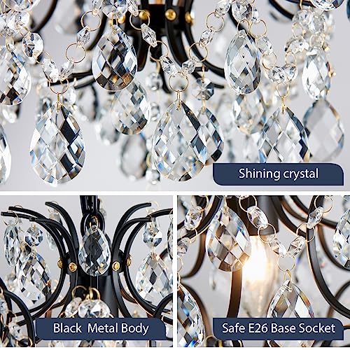 Bestier Black Modern Pendant Chandelier Crystal Raindrop Lighting Ceiling Light Fixture Lamp for Dining Room Bathroom Bedroom Livingroom entryway 1 E26 Bulbs Required D13 in x H16 in - Image 4