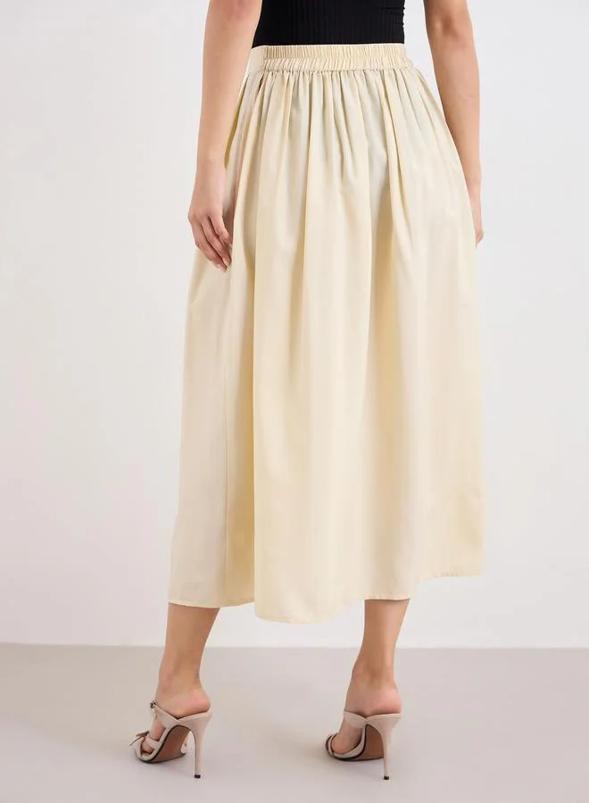 Styli  Styli Women Cream Midi Skirt with Box Pleat for Women | Best Price UAE