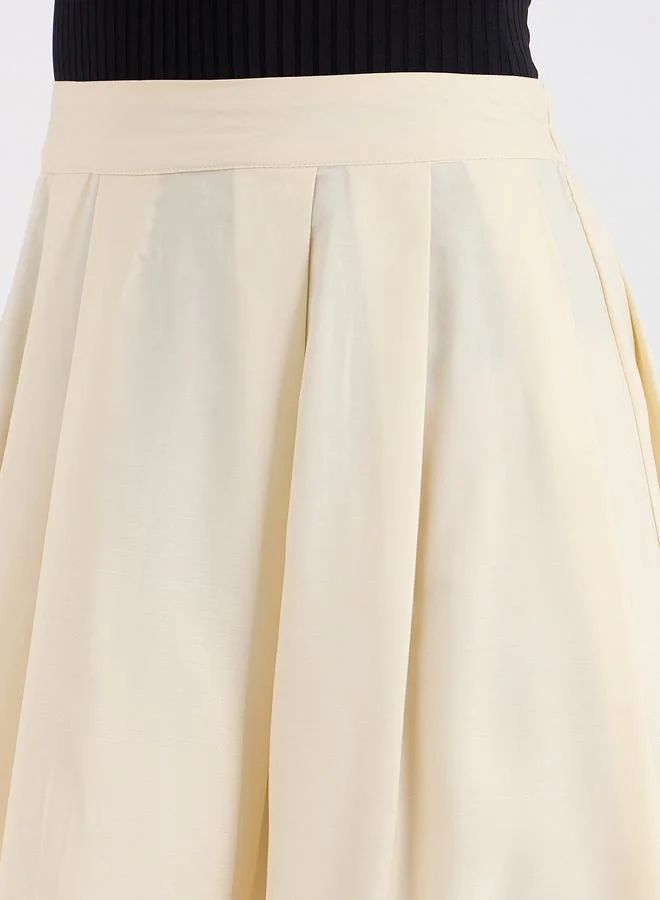 Styli  Styli Women Cream Midi Skirt with Box Pleat for Women | Best Price UAE