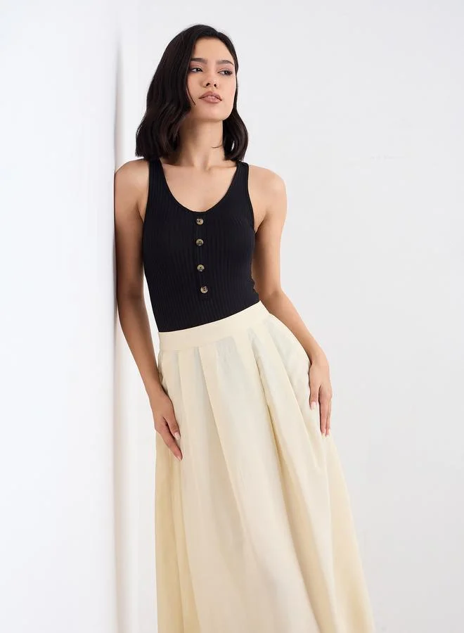 Styli  Styli Women Cream Midi Skirt with Box Pleat for Women | Best Price UAE