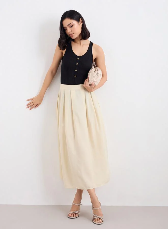 Styli Styli Women Cream Midi Skirt with Box Pleat