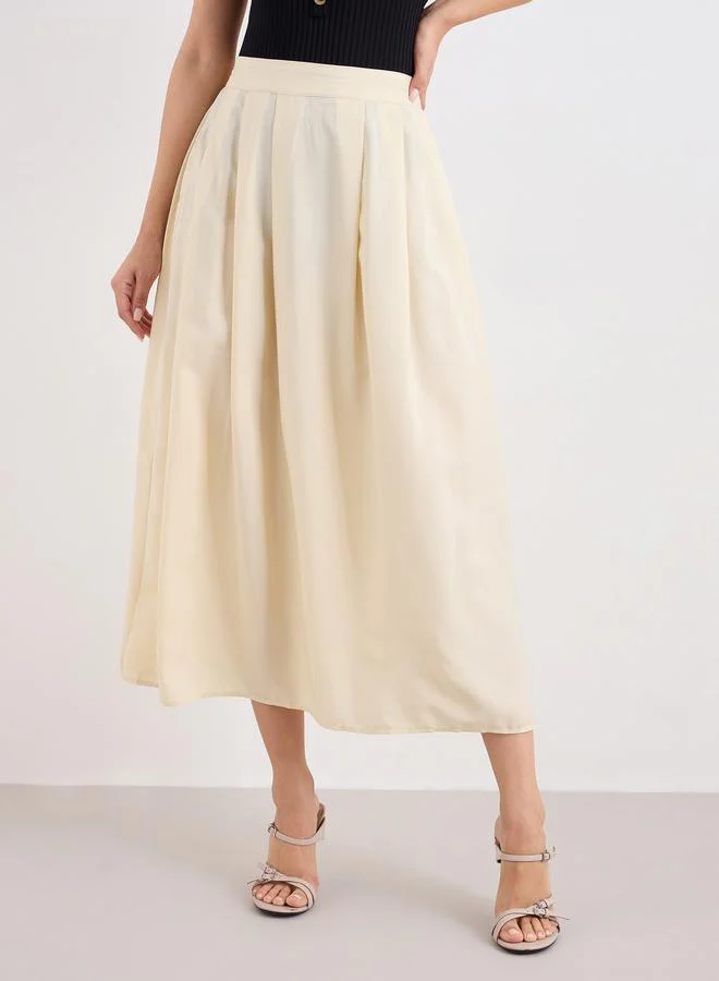 Styli Styli Women Cream Midi Skirt with Box Pleat