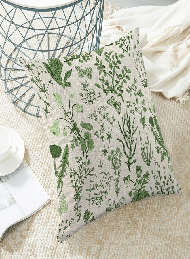 AEIOAE Summer Pillow Covers 18x18 Inch Set of 2,Olive Green Wild Flower Plant Throw Pillows Case,Seasonal Floral Outdoor Decorative Square Linen Farmhouse Decor Cushion Covers for Home Sofa Bed Couch - Image 4