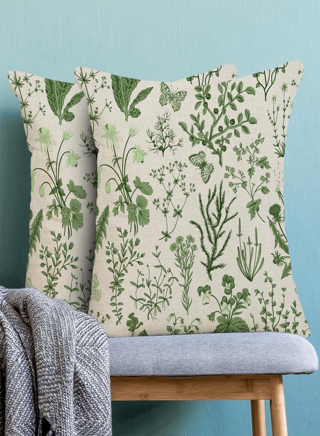 AEIOAE Summer Pillow Covers 18x18 Inch Set of 2,Olive Green Wild Flower Plant Throw Pillows Case,Seasonal Floral Outdoor Decorative Square Linen Farmhouse Decor Cushion Covers for Home Sofa Bed Couch - Image 2