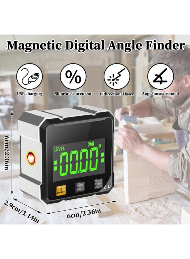 L LULONG High Precision Magnetic Digital Angle Finder with Laser Level – Electronic Inclinometer Slope Gauge Type-C for Woodworking Construction - Image 2