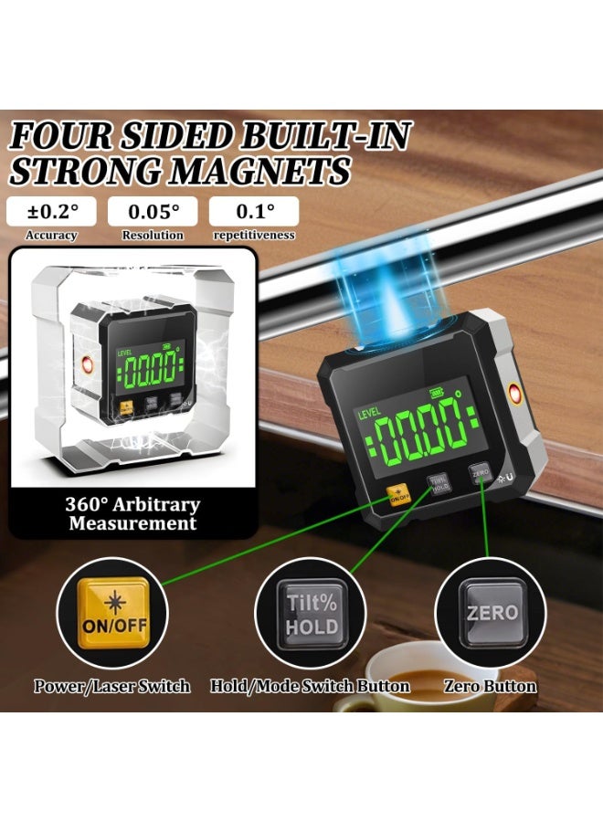 L LULONG High Precision Magnetic Digital Angle Finder with Laser Level – Electronic Inclinometer Slope Gauge Type-C for Woodworking Construction - Image 3