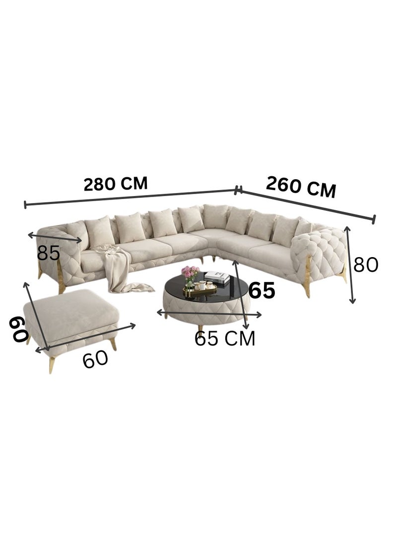 Maharat Al Bahar - Golden Legged L-Shaped Chesterfield Velvet Sofa Set Luxury Traditional Living Room 6 Seaters Black - Image 1