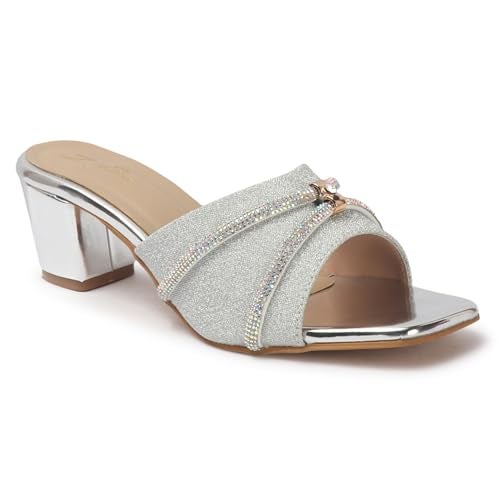 ZaySoo Smart & Sleek Women's Sequins stripe Heels Fashion Sandals for Women & Girls latest Collection & stylish (Silver, UK Footwear Size System, Adult, Women, Numeric, Medium, 5) - Image 1