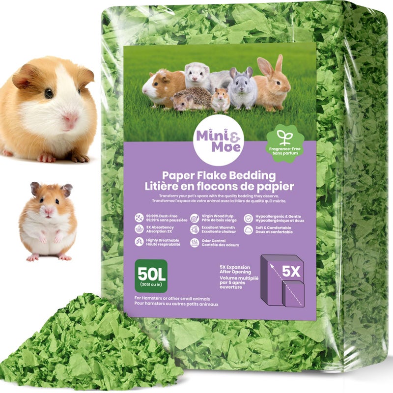 mini&moe Hamster Bedding 50L: Dust-Free and Odor Control Moisture Absorbent Natural Paper Small Pet Bedding - for Guinea Pigs, Hamsters, Chinchilla,Rabbits,Rat,Ferret, and Gerbil, 50 Liters - Image 1