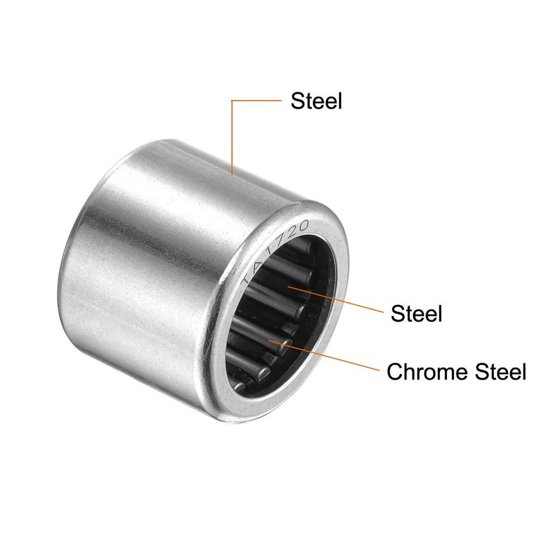 uxcell TA1720 Needle Roller Bearings 17mm Bore 24mm OD 20mm Width Chrome Steel Open End 2pcs - Image 3
