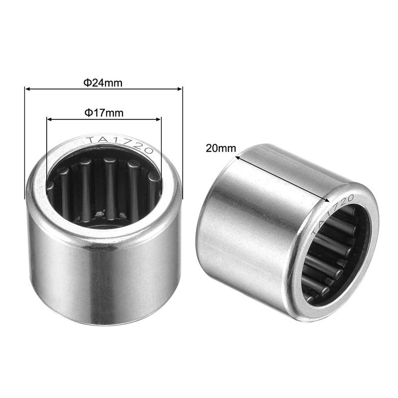 uxcell TA1720 Needle Roller Bearings 17mm Bore 24mm OD 20mm Width Chrome Steel Open End 2pcs - Image 2