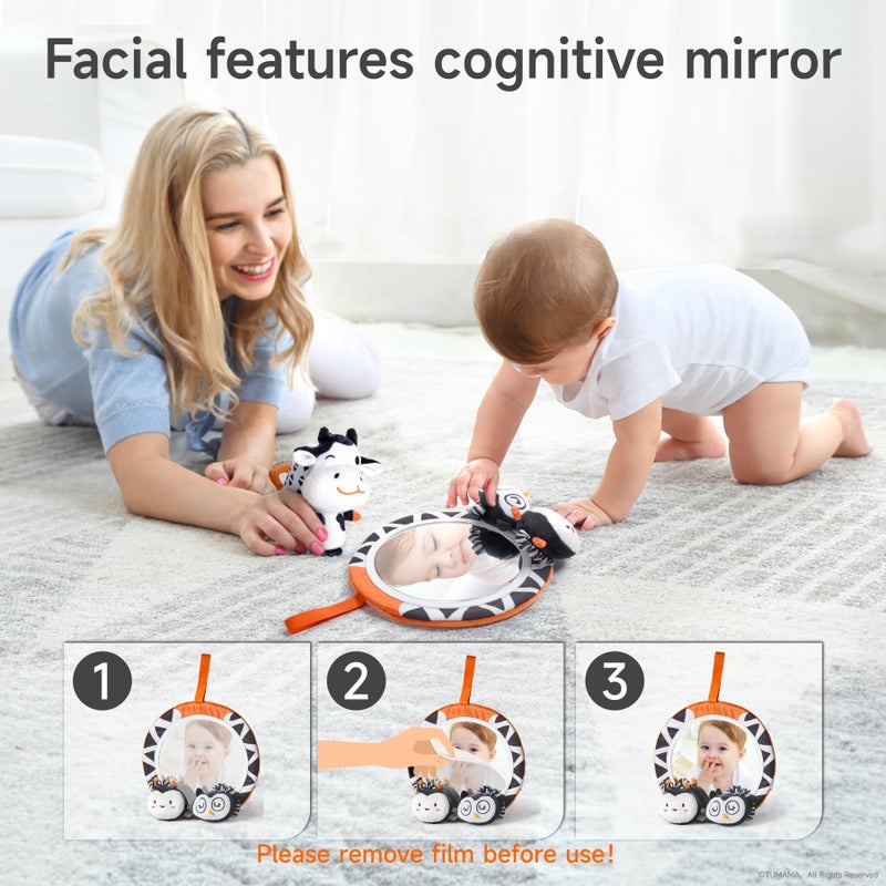 TUMAMA Black and White Baby Toys, High Contrast Baby Tummy Time Toys, Newborn Soft Books Mirror Rattles, Montessori Sensory Toys 0-12 Months, Hanging Infant Toys for Carseat Stroller Play Mat Crib - Image 5