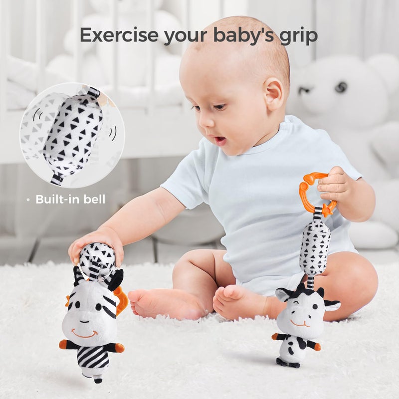 TUMAMA Black and White Baby Toys, High Contrast Baby Tummy Time Toys, Newborn Soft Books Mirror Rattles, Montessori Sensory Toys 0-12 Months, Hanging Infant Toys for Carseat Stroller Play Mat Crib - Image 4