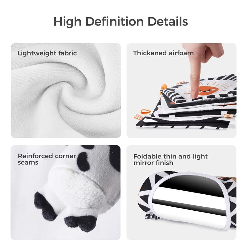 TUMAMA Black and White Baby Toys, High Contrast Baby Tummy Time Toys, Newborn Soft Books Mirror Rattles, Montessori Sensory Toys 0-12 Months, Hanging Infant Toys for Carseat Stroller Play Mat Crib - Image 2