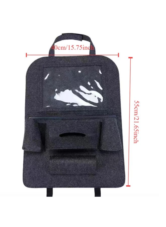 Brown Car Seat Back Organizer With Multiple Compartments And Hanging Pouch - Image 3