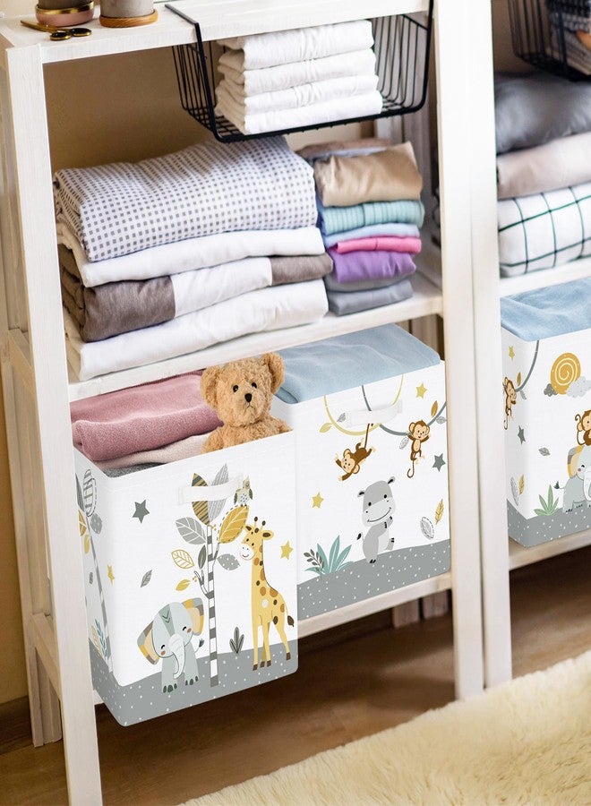 HUUMONSS 11.8" Tropical Animals Storage Cube Organizer Set 3Pcs Clothes Storage Basket Bin for Closet Shelf Elephant Giraffe Zebra Nursery Kid Room Book Toy Chest, Monkey - Image 5
