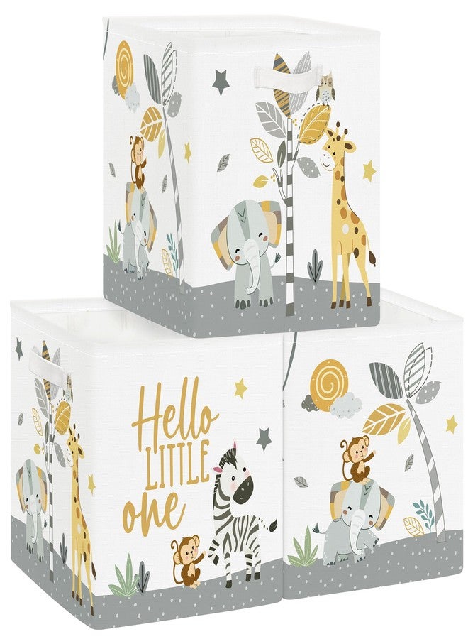 HUUMONSS 11.8" Tropical Animals Storage Cube Organizer Set 3Pcs Clothes Storage Basket Bin for Closet Shelf Elephant Giraffe Zebra Nursery Kid Room Book Toy Chest, Monkey - Image 1