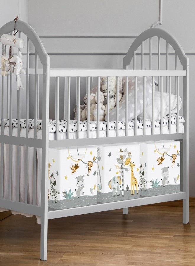 HUUMONSS 11.8" Tropical Animals Storage Cube Organizer Set 3Pcs Clothes Storage Basket Bin for Closet Shelf Elephant Giraffe Zebra Nursery Kid Room Book Toy Chest, Monkey - Image 4