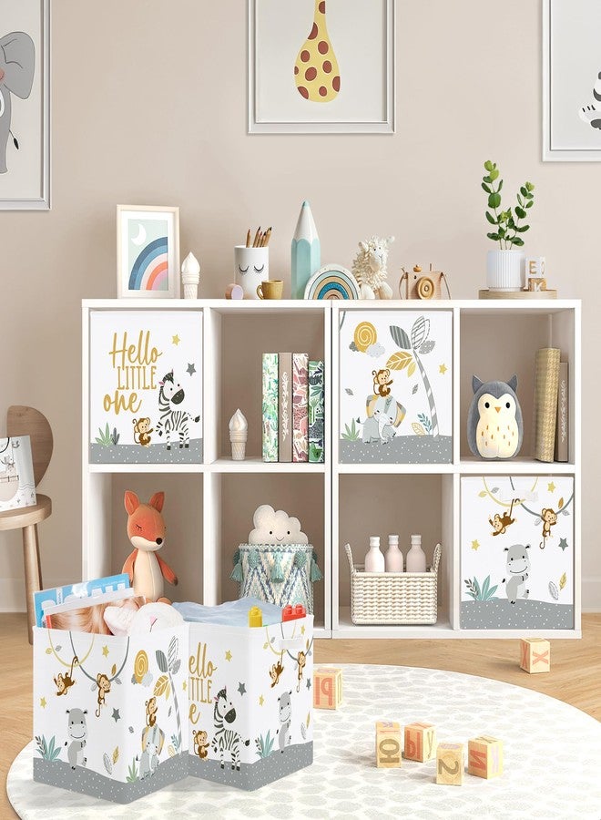 HUUMONSS 11.8" Tropical Animals Storage Cube Organizer Set 3Pcs Clothes Storage Basket Bin for Closet Shelf Elephant Giraffe Zebra Nursery Kid Room Book Toy Chest, Monkey - Image 3