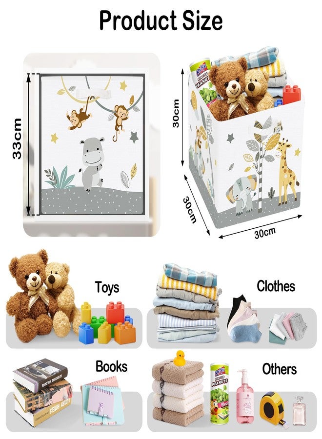 HUUMONSS 11.8" Tropical Animals Storage Cube Organizer Set 3Pcs Clothes Storage Basket Bin for Closet Shelf Elephant Giraffe Zebra Nursery Kid Room Book Toy Chest, Monkey - Image 2