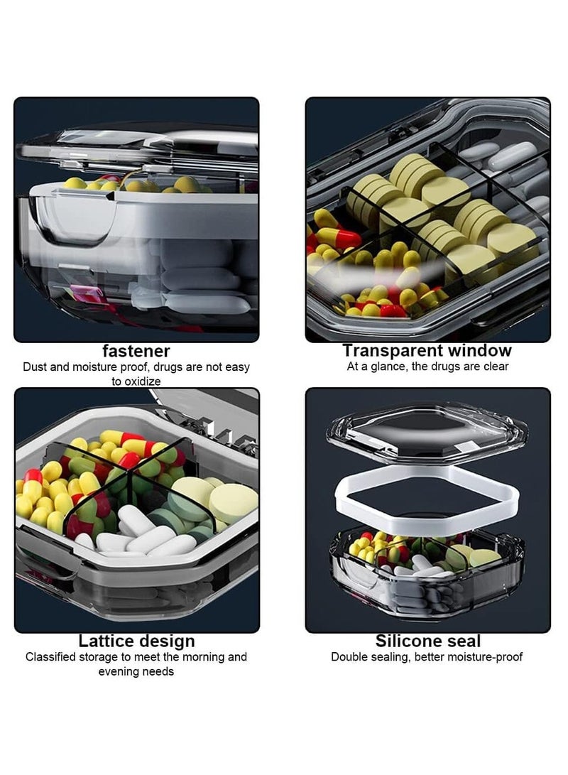 Pill Box 2 Pack Small Pill Organizer 6-Compartment+4-Compartment Medicine Box with Divided Design Waterproof and Moisture-Proof Compact and Portable Travel Pill Box Ideal for Travel Grey - Image 3