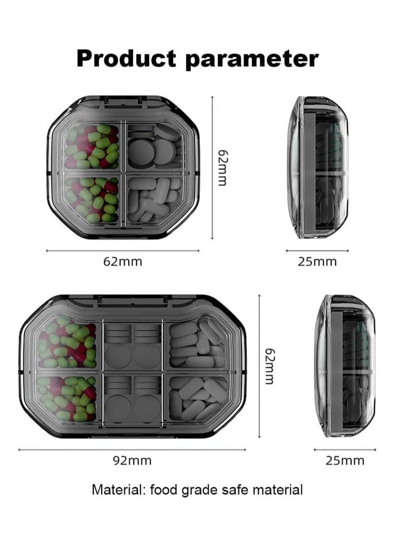 Pill Box 2 Pack Small Pill Organizer 6-Compartment+4-Compartment Medicine Box with Divided Design Waterproof and Moisture-Proof Compact and Portable Travel Pill Box Ideal for Travel Grey - Image 2