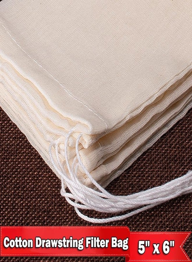 AKOAK 10 Pcs 5 x 6 Inches Natural Muslin Drawstring Bags,Natural Unbleached Cotton Spice/Tea/Herbs Bags - Image 2