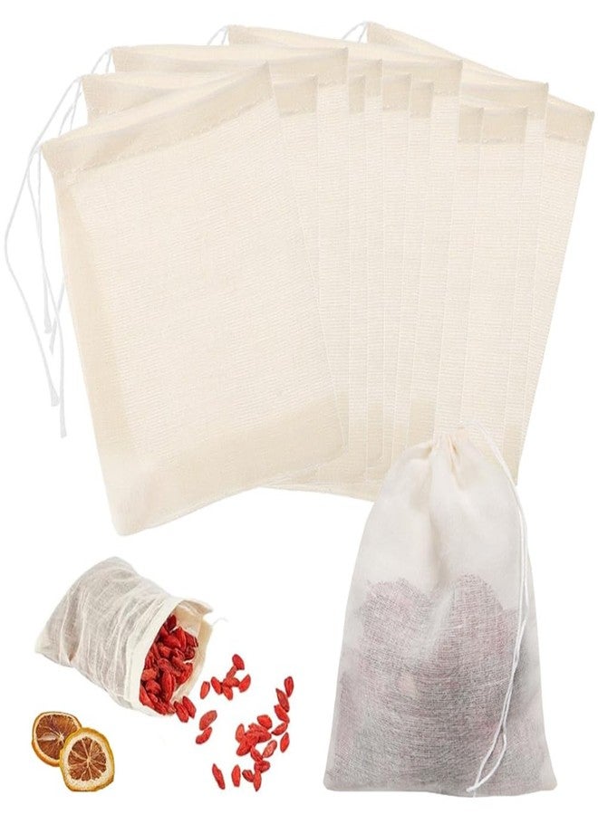 AKOAK 10 Pcs 5 x 6 Inches Natural Muslin Drawstring Bags,Natural Unbleached Cotton Spice/Tea/Herbs Bags - Image 1