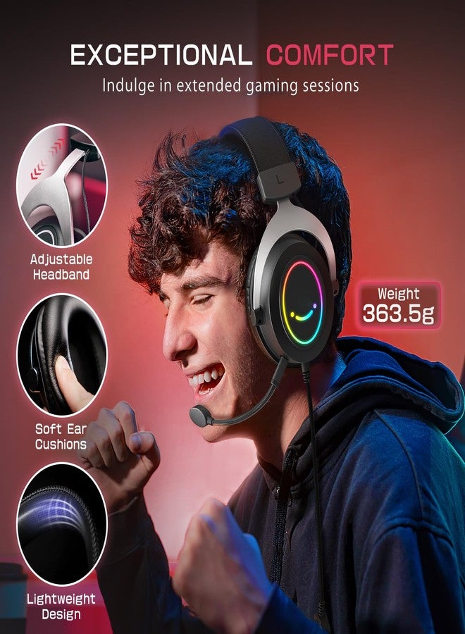 FIFINE RGB Gaming Headsets,Comfortable Over-Ear Headphones with Microphone,Wired Audio Jack Connection,Leather Passive-Noise-Cancelling Earcups,for PC PS4 PS5 Xbox Gamer Ampligame H3 - Image 3