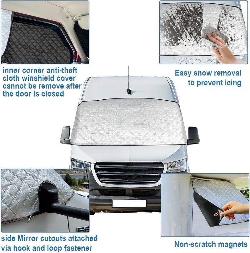 JOJOCY Thickened Windscreen Cover for Mercedes Sprinter 2006-2018 - Silver Wrap Windshield Cover with Anti Frost and Sun Protection - Image 3