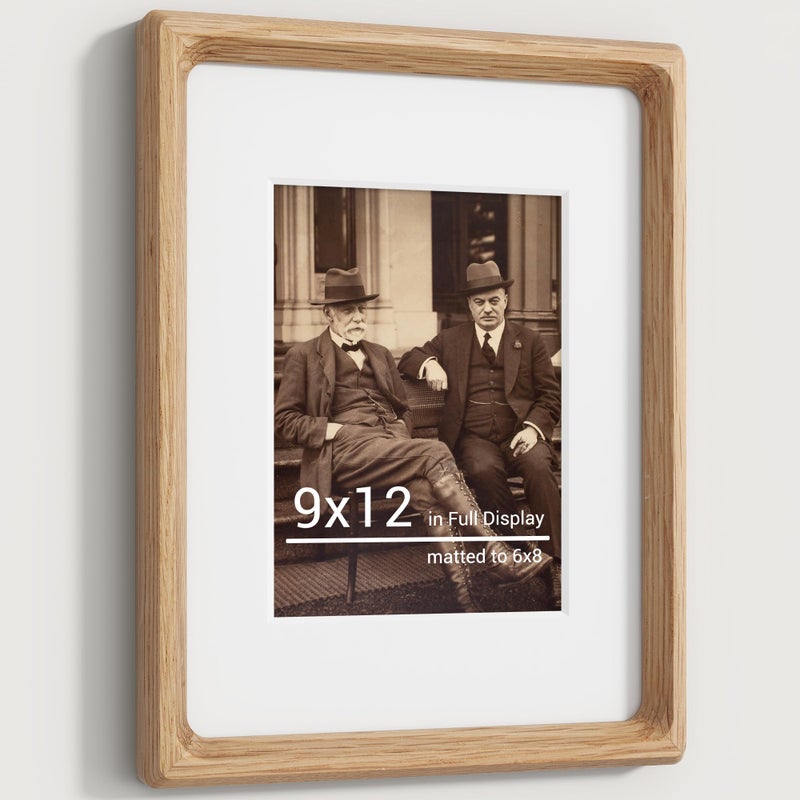 Heimlove 9x12 Picture Frames Natural Oak Original Wood Hand Make Crafted Diploma Frame with Mat to 6x8 Graduation Picture Display Family Picture Wedding Picture Photo Certificate Tabletop & Wall Decoration - Image 1