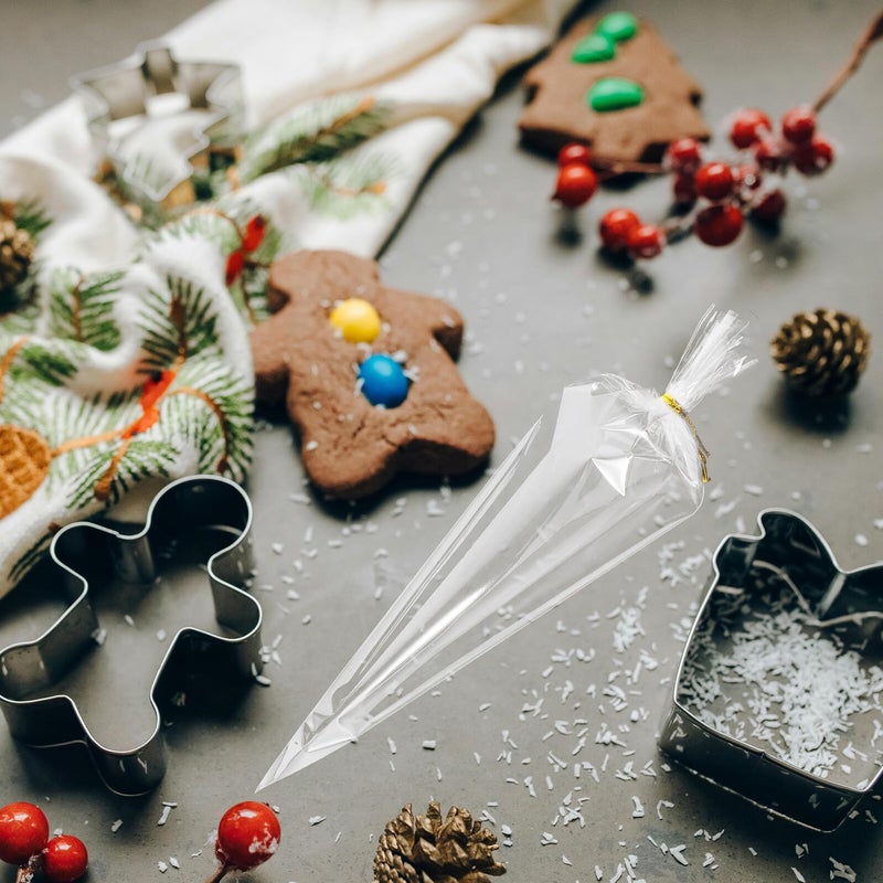 Cone Shaped Plastic Treat Bags 100pcs 16x30cm With Twist Ties for Cookies Candy Popcorn - Image 5