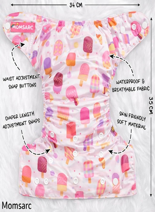 MOMSARC Cotton Cloth Diapers for Baby | Washable & Reusable Baby Diapers | Free Size 0-3 Years | Leak Proof Cloth Diaper with Quick Dry Pad & 3 Inserts | Rash-Free | Multicolor (Pack of 3) - Image 4