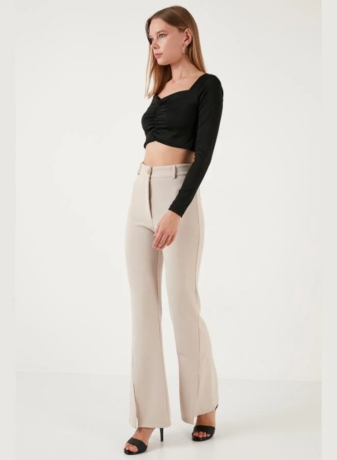 Lela Lela Slim Fit Heart Neckline Front Gathered Crop Blouse Women's Blouse 5865401