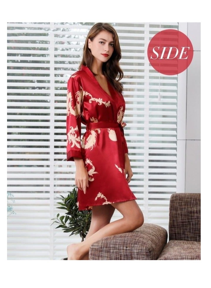 NIBEMINENT Plus Size Slip Dress and Robe for Ladies Silk Dragon Pattern Pajamas Bathrobe gift Girlfriend Wife Summer Loungewear Nightwear Women - Image 4