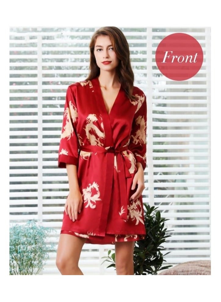 NIBEMINENT Plus Size Slip Dress and Robe for Ladies Silk Dragon Pattern Pajamas Bathrobe gift Girlfriend Wife Summer Loungewear Nightwear Women - Image 3