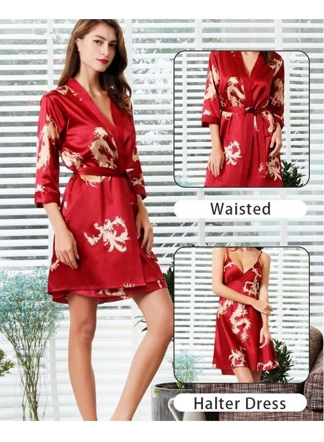 NIBEMINENT Plus Size Slip Dress and Robe for Ladies Silk Dragon Pattern Pajamas Bathrobe gift Girlfriend Wife Summer Loungewear Nightwear Women - Image 5