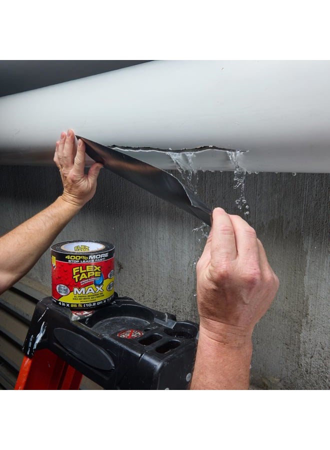 FLEX TAPE , MAX, 4 in x 25 ft, Black, Original Thick Flexible Rubberized Waterproof Tape - Seal and Patch Leaks, Works Underwater, Indoor Outdoor Projects - Home RV Roof Plumbing and Pool Repairs - Image 2