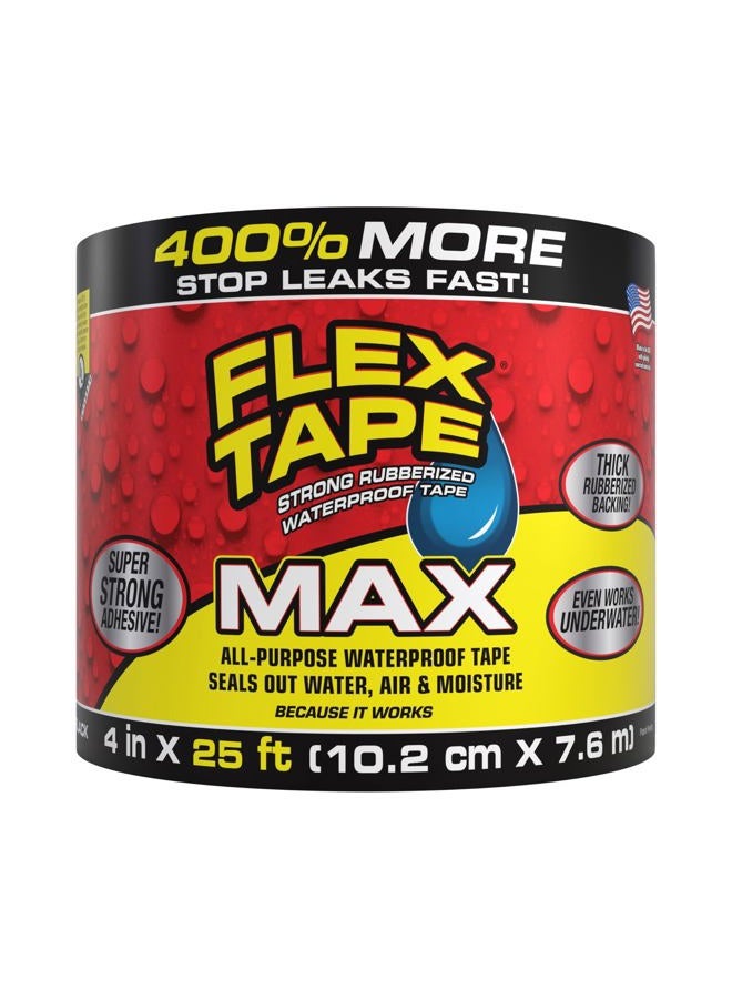 FLEX TAPE , MAX, 4 in x 25 ft, Black, Original Thick Flexible Rubberized Waterproof Tape - Seal and Patch Leaks, Works Underwater, Indoor Outdoor Projects - Home RV Roof Plumbing and Pool Repairs - Image 1