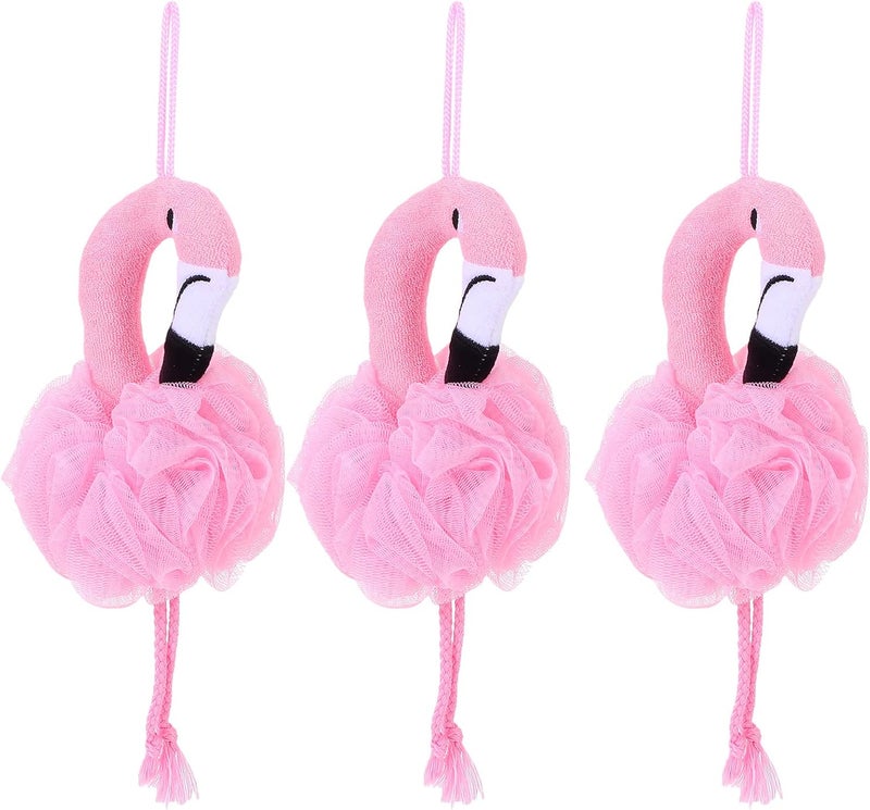 Beaupretty 3PCS Shower Loofah Bath Sponge Mesh Pouf Scrubber Ball Body Washer Kid Flamingo Body Exfoliator Foaming Mesh Nets Skin Clean Exfoliating Scrubber for Bathroom